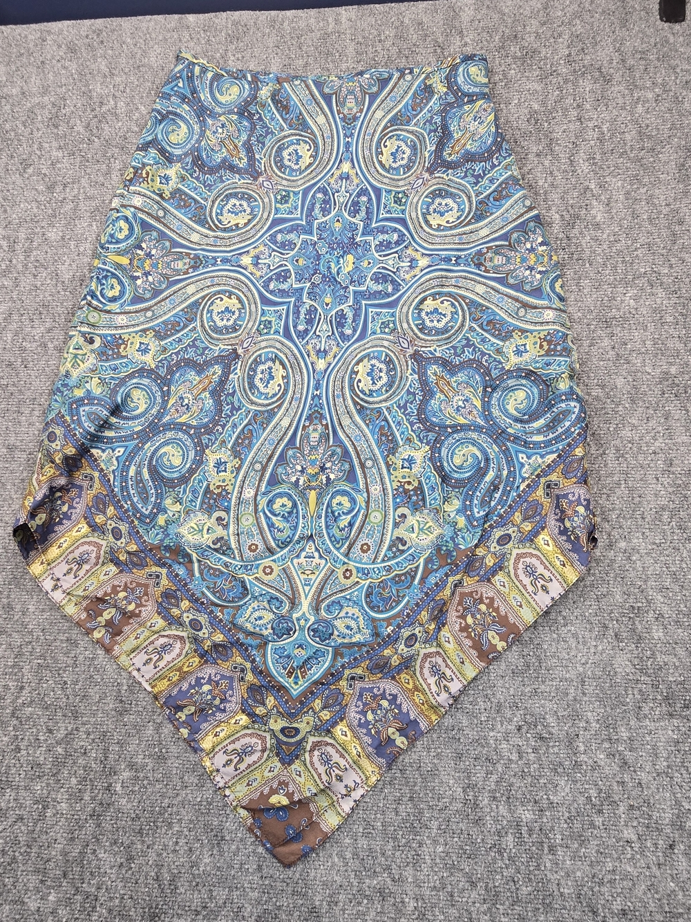 GAP 100% Silk Strapless Paisley Handkerchief Hem Midi Dress Blue Teal Sz Small